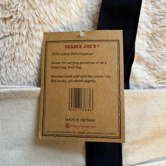 Trader Joe’s Large Canvas Tote Bundle Lavender Navy 20” Reusable Grocery Bag NEW - Picture 6 of 6